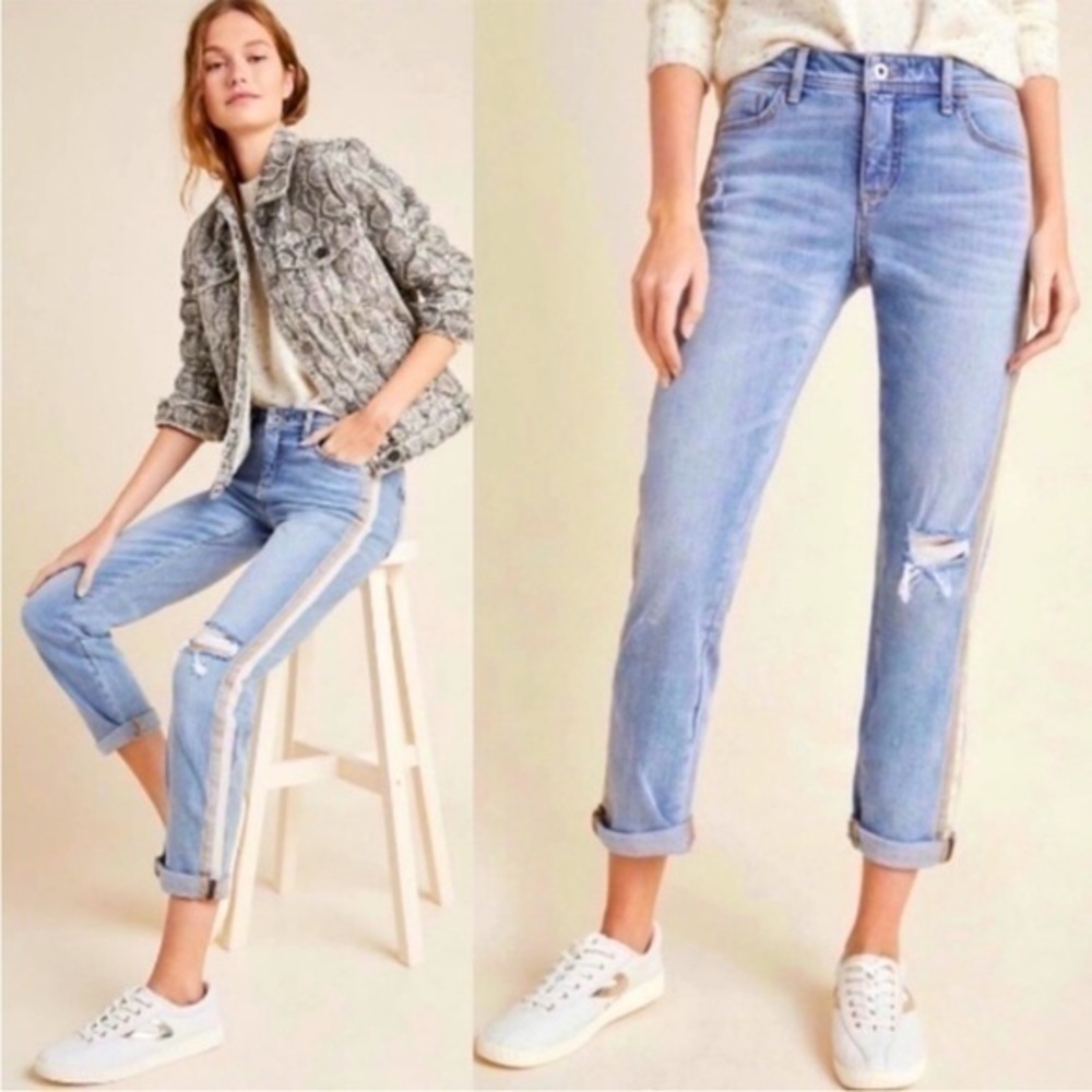 Anthropologie Pilcro Slim Boyfriend Jeans Distressed Mid-Rise Velvet Stripe - 28